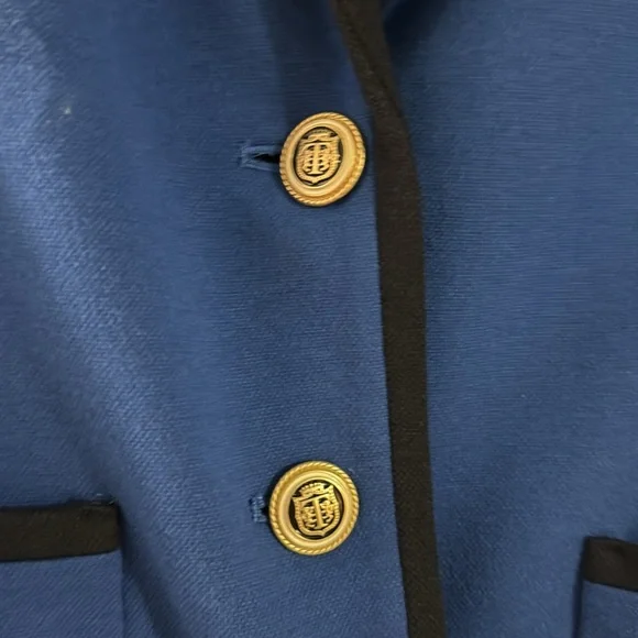 Talbots blue blazer with black piping accent and gold buttons - Picture 2 of 4